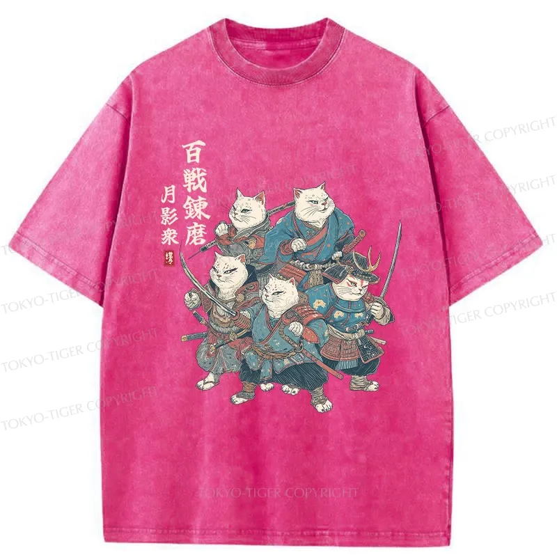 Tokyo-Tiger Five Cat Samurai Washed T-Shirt