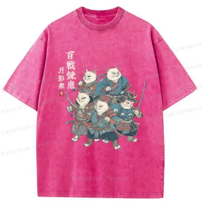 Tokyo-Tiger Five Cat Samurai Washed T-Shirt