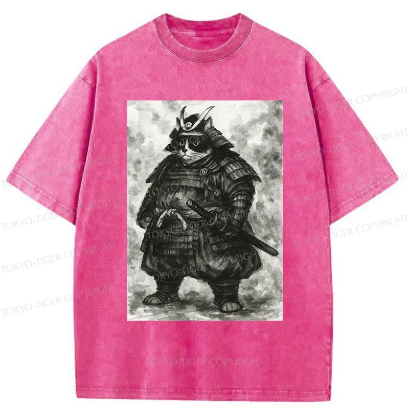 Tokyo-Tiger Strong Cat Samurai Washed T-Shirt