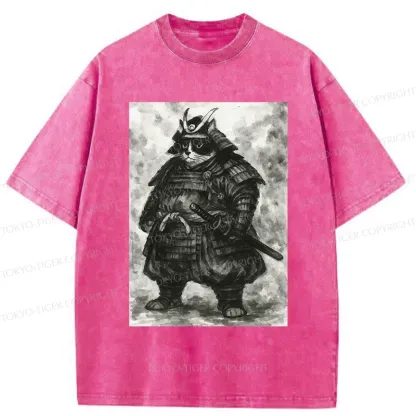Tokyo-Tiger Strong Cat Samurai Washed T-Shirt