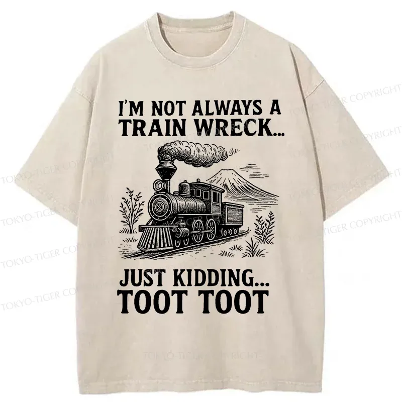Tokyo-Tiger Funny Train Jokes Washed T-Shirt