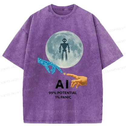 Tokyo-Tiger Future Of Humans And AI Washed T-Shirt