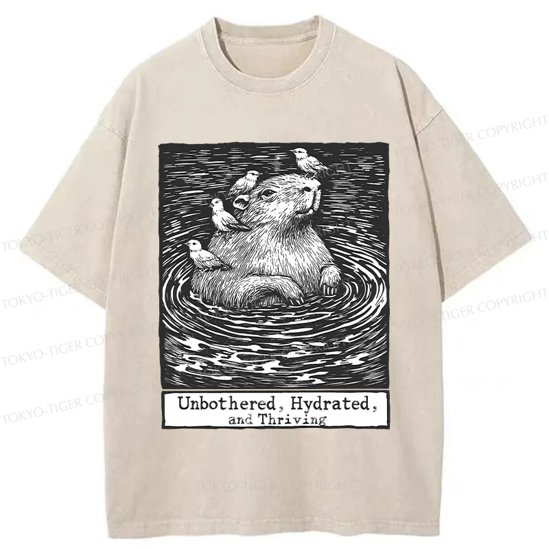 Tokyo-Tiger Capybara Taking A Bath Washed T-Shirt