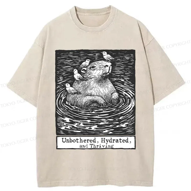 Tokyo-Tiger Capybara Taking A Bath Washed T-Shirt