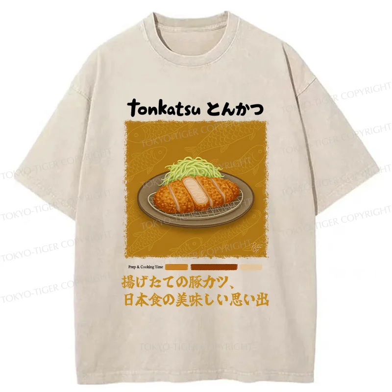 Tokyo-Tiger Delicious Fried Pork Cutlet Washed T-Shirt
