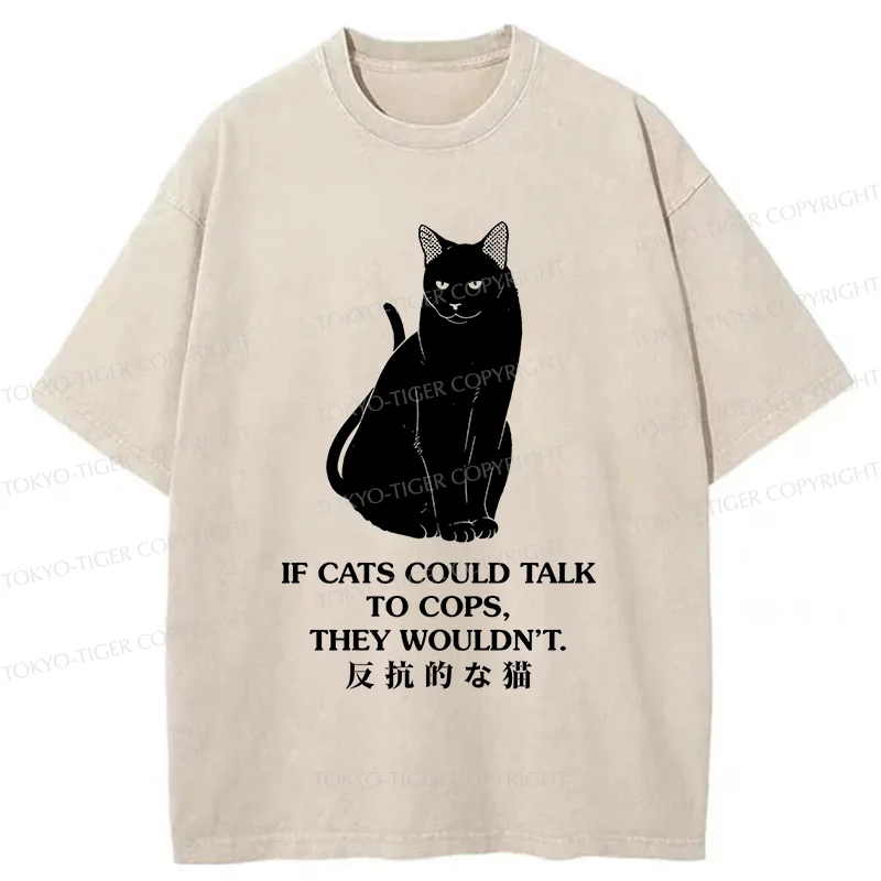 Tokyo-Tiger Rebellious Black Cat Washed T-Shirt