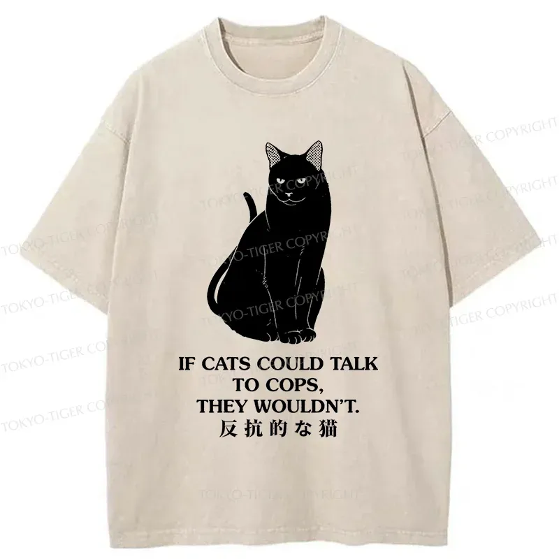 Tokyo-Tiger Rebellious Black Cat Washed T-Shirt