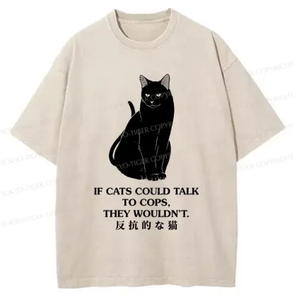 Tokyo-Tiger Rebellious Black Cat Washed T-Shirt
