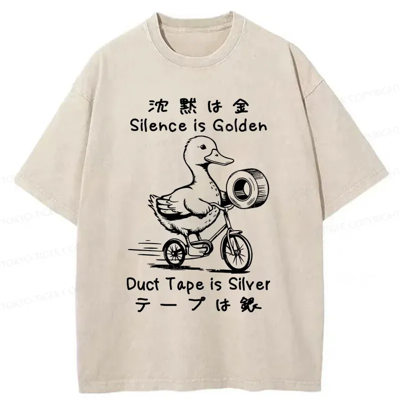 Tokyo-Tiger Duck Holding Duct Tape Washed T-Shirt