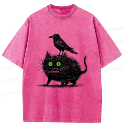 Tokyo-Tiger Crow And Black Cat Washed T-Shirt