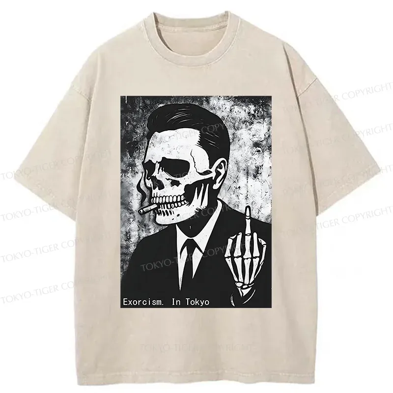 Tokyo-Tiger Taunting Skeleton Washed T-Shirt