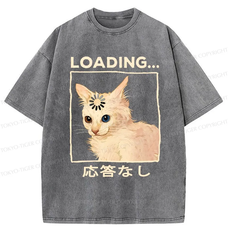 Tokyo-Tiger Funny Cat Loading Washed T-Shirt