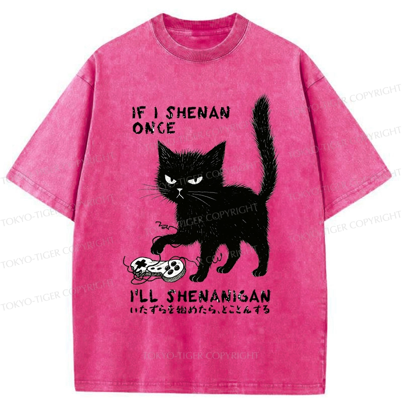 Tokyo-Tiger If I Shenan Once I'll Shenanigan Funny Washed T-Shirt