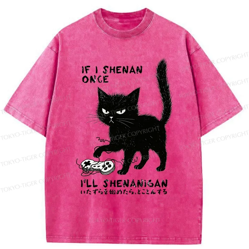 Tokyo-Tiger If I Shenan Once I'll Shenanigan Funny Washed T-Shirt