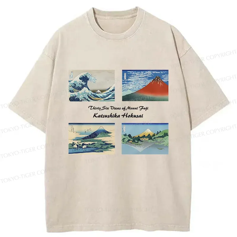 Tokyo-Tiger Japanese Famous Paintings Washed T-Shirt