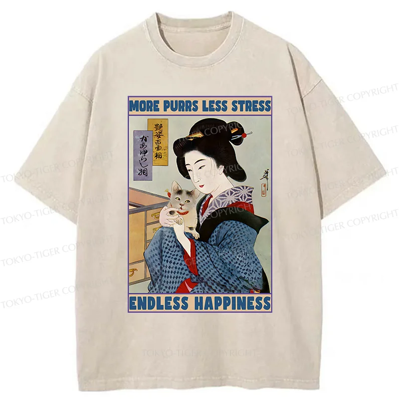 Tokyo-Tiger Geisha Teasing Cat Washed T-Shirt