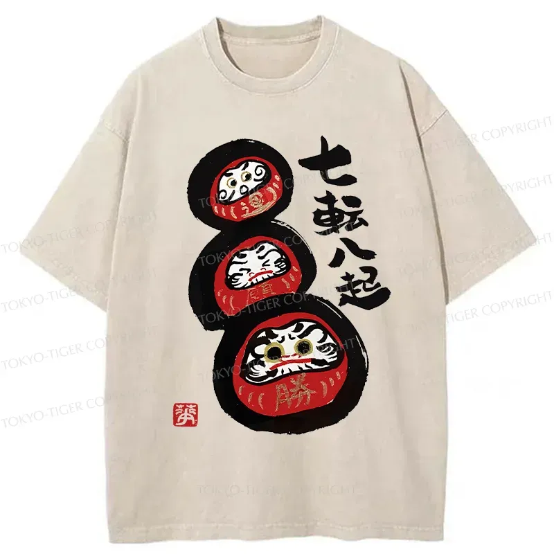 Tokyo-Tiger Funny Daruma Washed T-Shirt