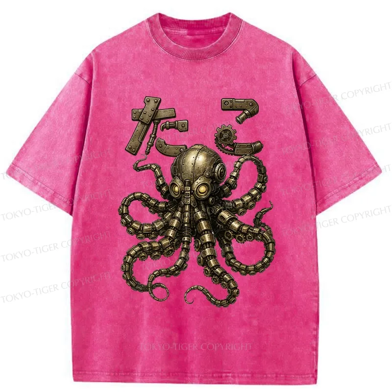 Tokyo-Tiger Mechanical Octopus Washed T-Shirt