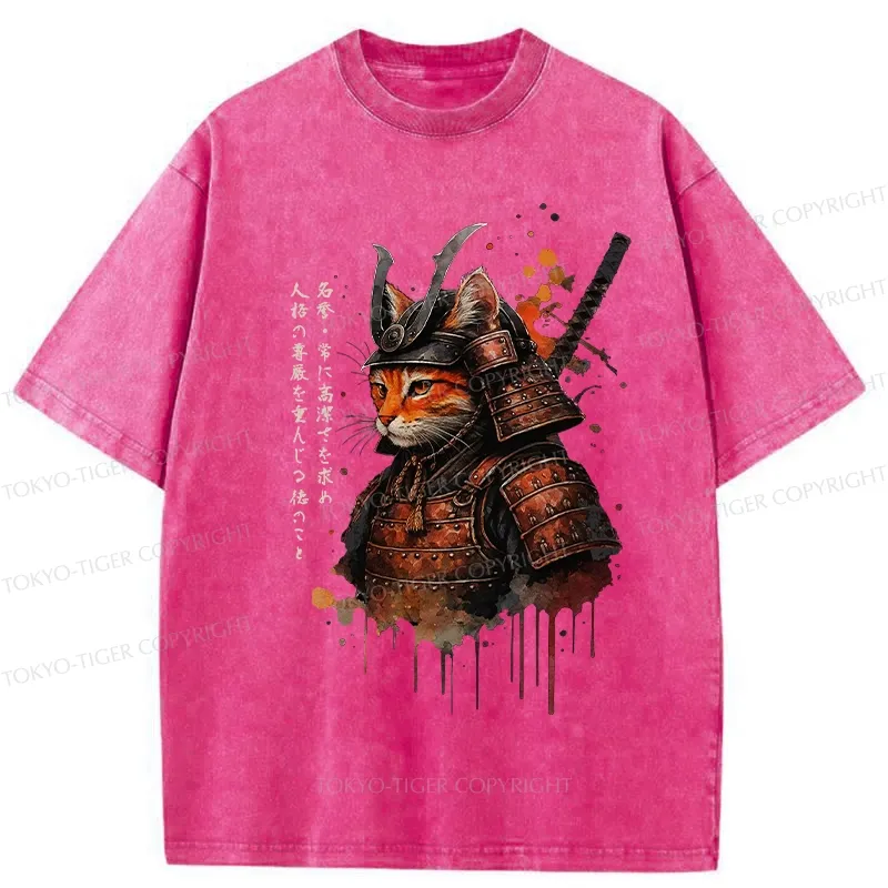 Tokyo-Tiger Vintage Samurai Cat Washed T-Shirt