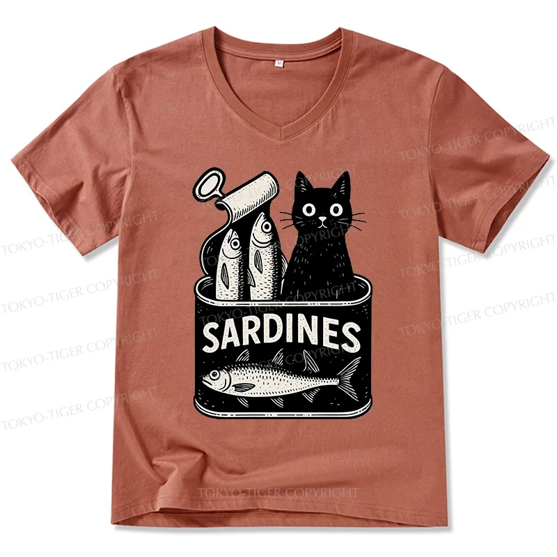 Tokyo-Tiger Cat And Canned Fish V-Neck Classic T-Shirt