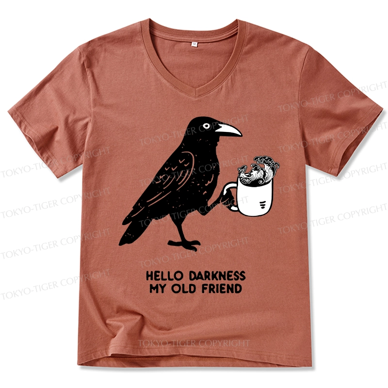 Tokyo-Tiger Crow Drinking Black Coffee Funny V-Neck Classic T-Shirt
