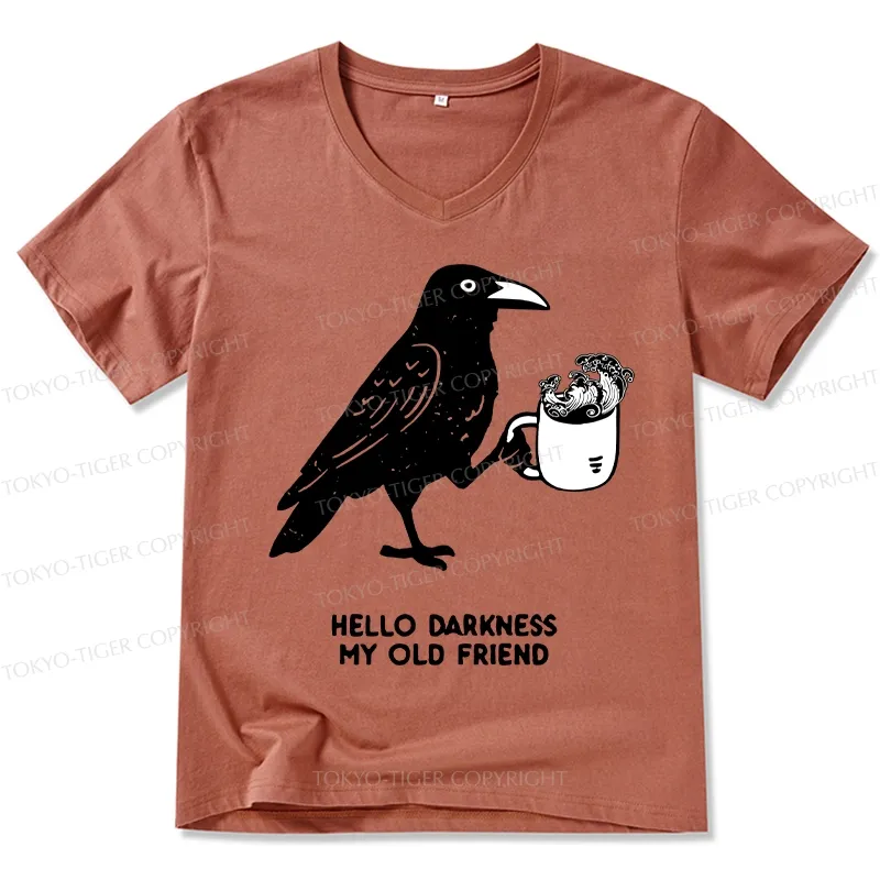 Tokyo-Tiger Crow Drinking Black Coffee Funny V-Neck Classic T-Shirt