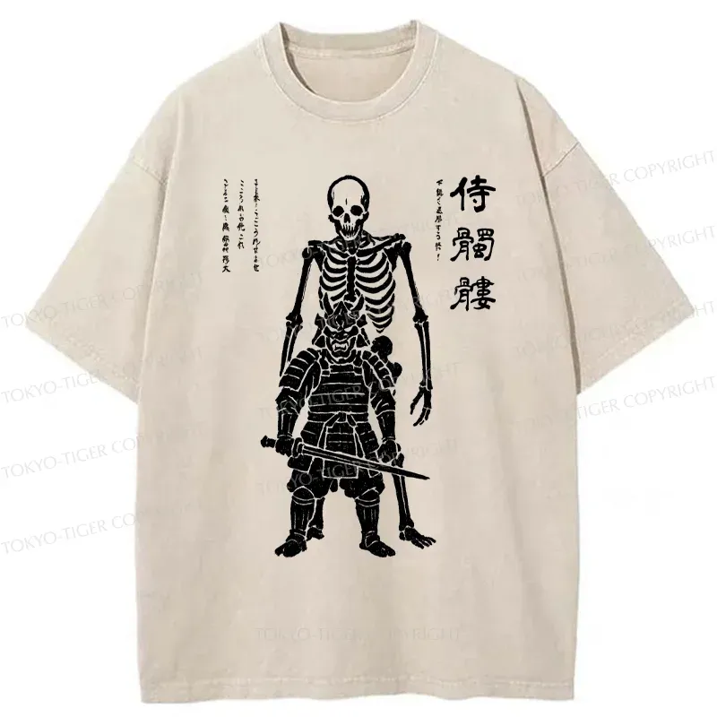 Tokyo-Tiger Skeleton Samurai Washed T-Shirt