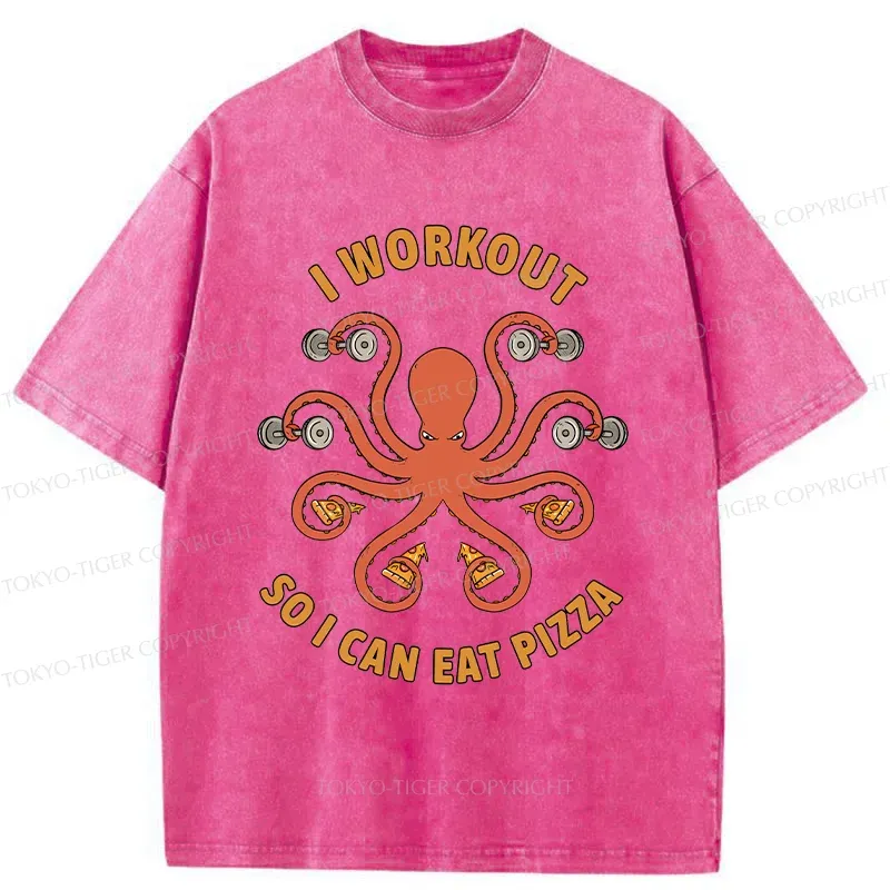 Tokyo-Tiger Octopus Exercising Washed T-Shirt