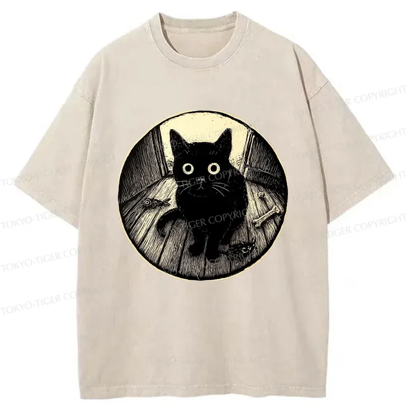 Tokyo-Tiger Waiting Black Cat Washed T-Shirt