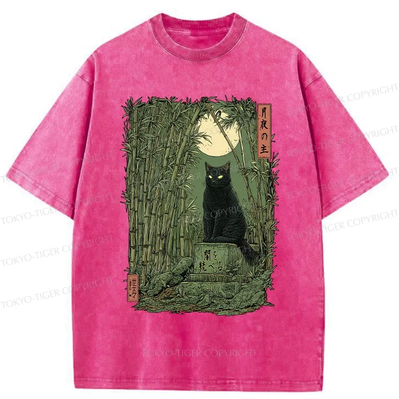 Tokyo-Tiger Black Cat In The Bamboo Forest Washed T-Shirt