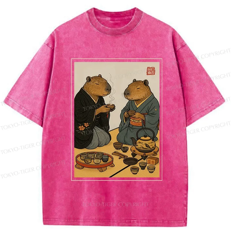 Tokyo-Tiger Capybara Tea Ceremony Washed T-Shirt