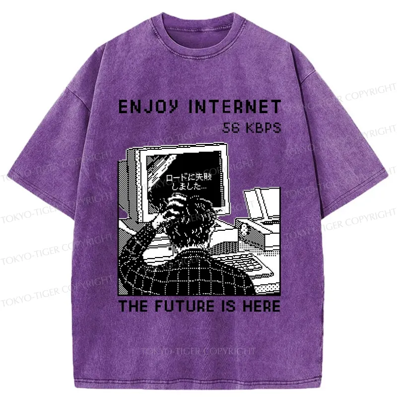 Tokyo-Tiger Enjoy Internet 56 Kbps Washed T-Shirt