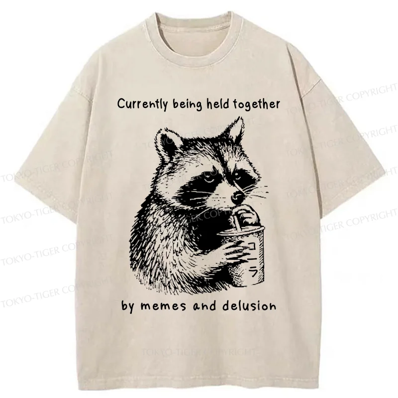 Tokyo-Tiger Raccoon Drinking Water Washed T-Shirt