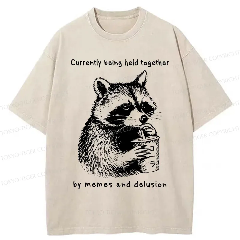 Tokyo-Tiger Raccoon Drinking Water Washed T-Shirt