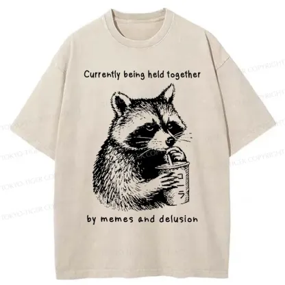 Tokyo-Tiger Raccoon Drinking Water Washed T-Shirt