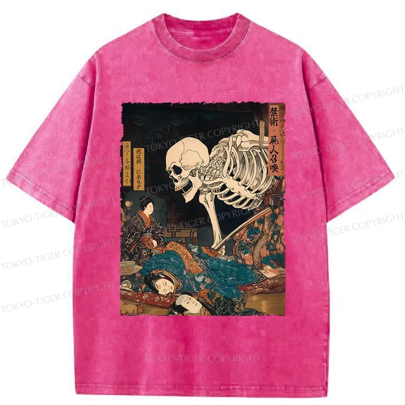 Tokyo-Tiger Ukiyoe Skeleton Yokai Washed T-Shirt