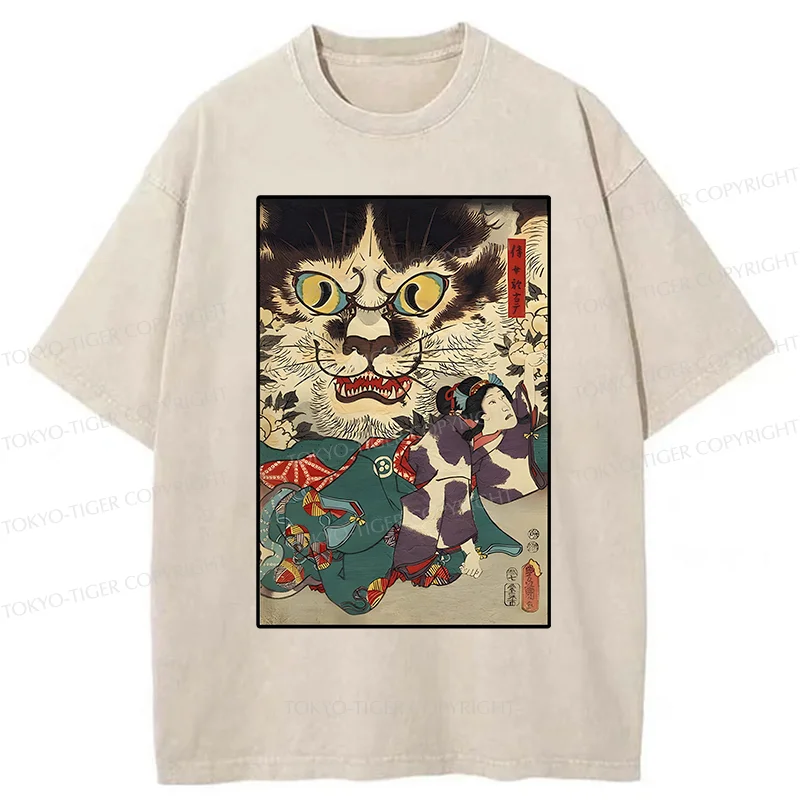 Tokyo-Tiger Japanese Cat Yokai Washed T-Shirt