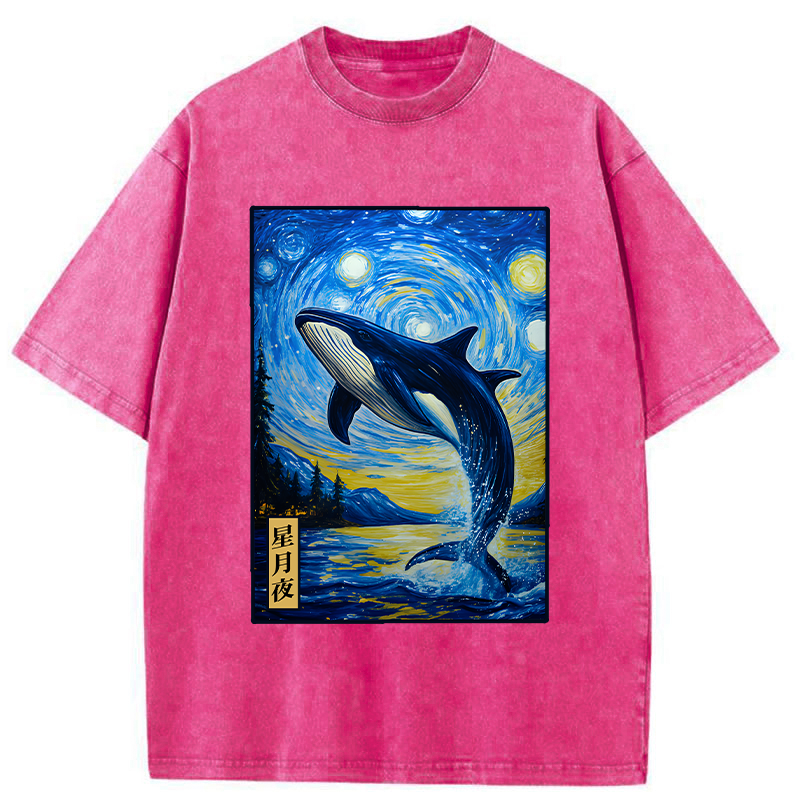 Tokyo-Tiger Whale Under The Starry Night Washed T-Shirt