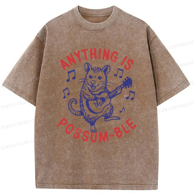 Tokyo-Tiger Possum Playing The Ukulele Washed T-Shirt