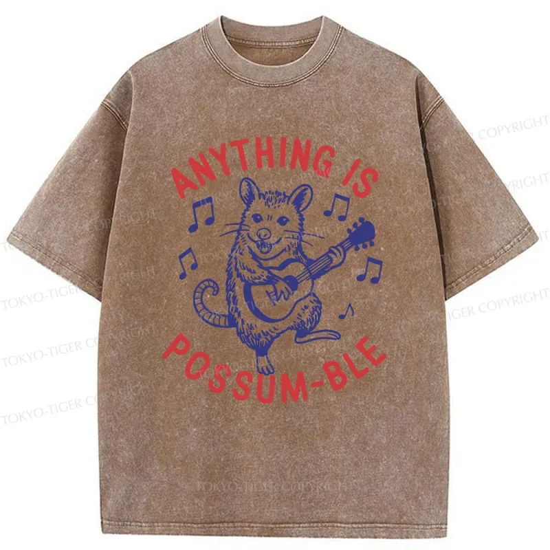 Tokyo-Tiger Possum Playing The Ukulele Washed T-Shirt
