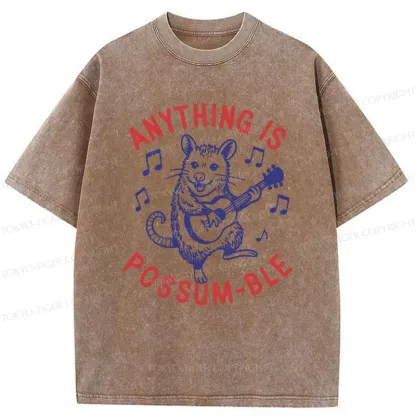 Tokyo-Tiger Possum Playing The Ukulele Washed T-Shirt