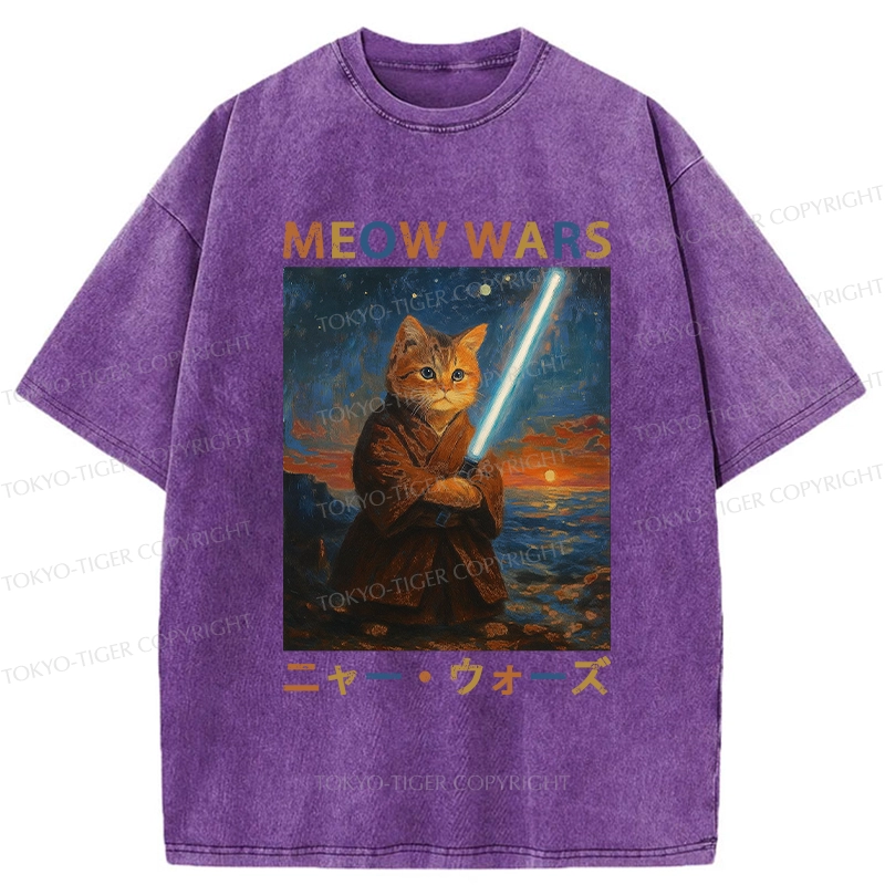 Tokyo-Tiger Funny Meow Wars Washed T-Shirt