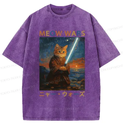 Tokyo-Tiger Funny Meow Wars Washed T-Shirt
