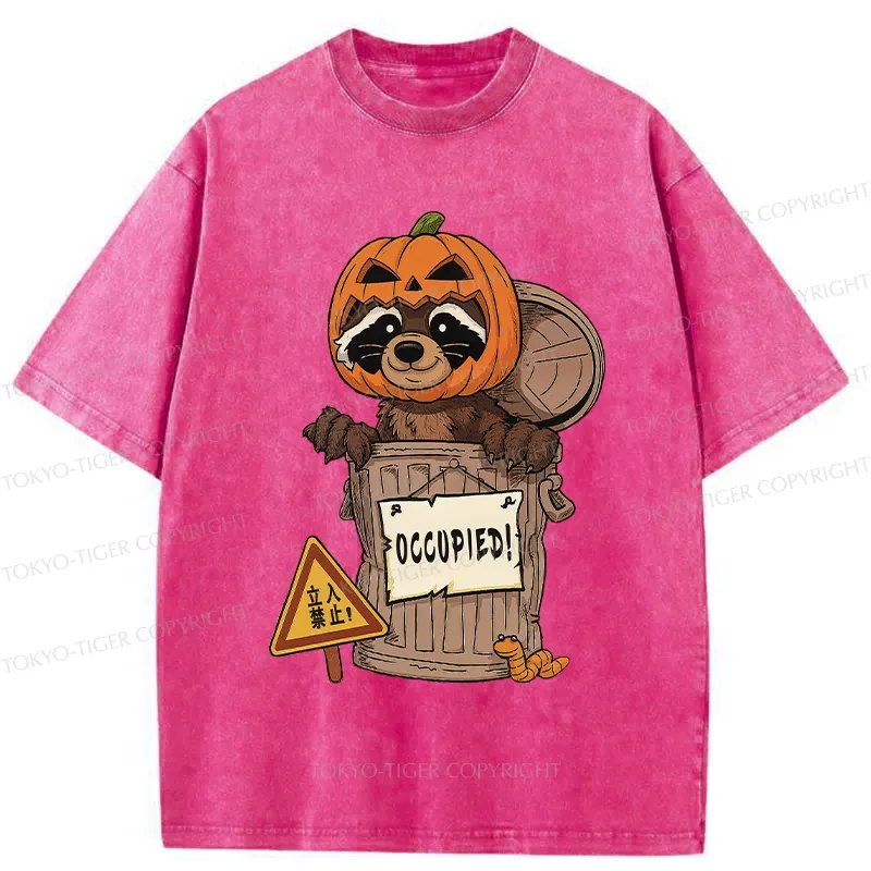 Tokyo-Tiger Funny Raccoon’s Halloween Retreat Washed T-Shirt