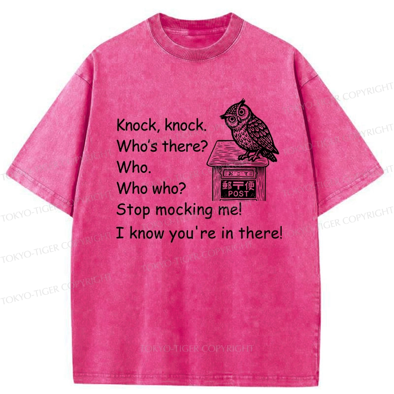 Tokyo-Tiger Knock Knock Funny Owl Washed T-Shirt