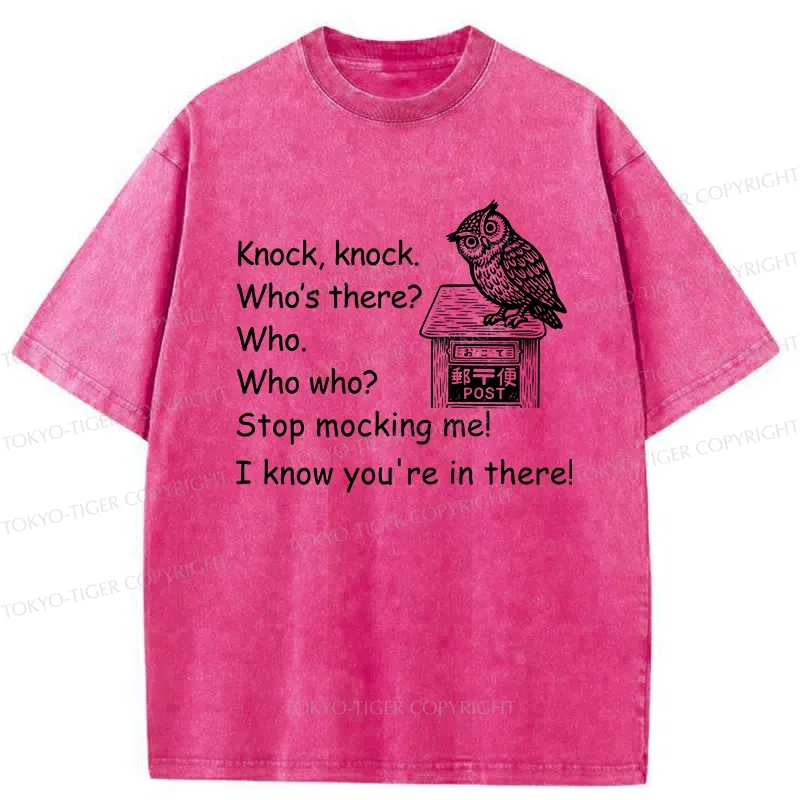Tokyo-Tiger Knock Knock Funny Owl Washed T-Shirt