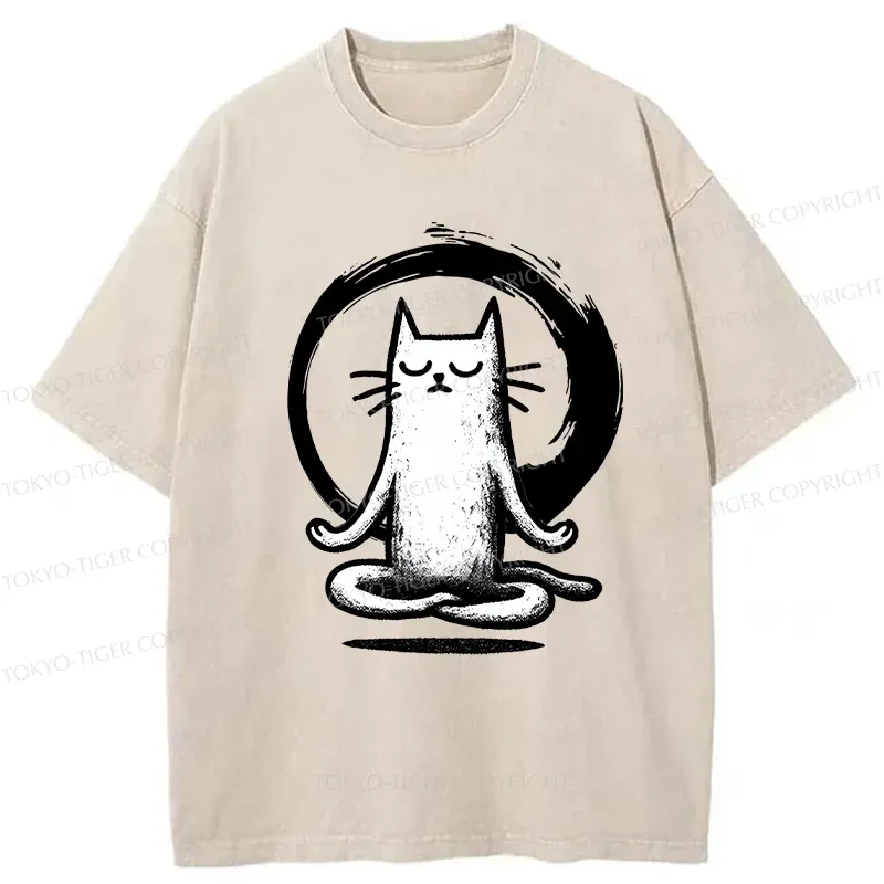 Tokyo-Tiger Zen Japan Cat Washed T-Shirt