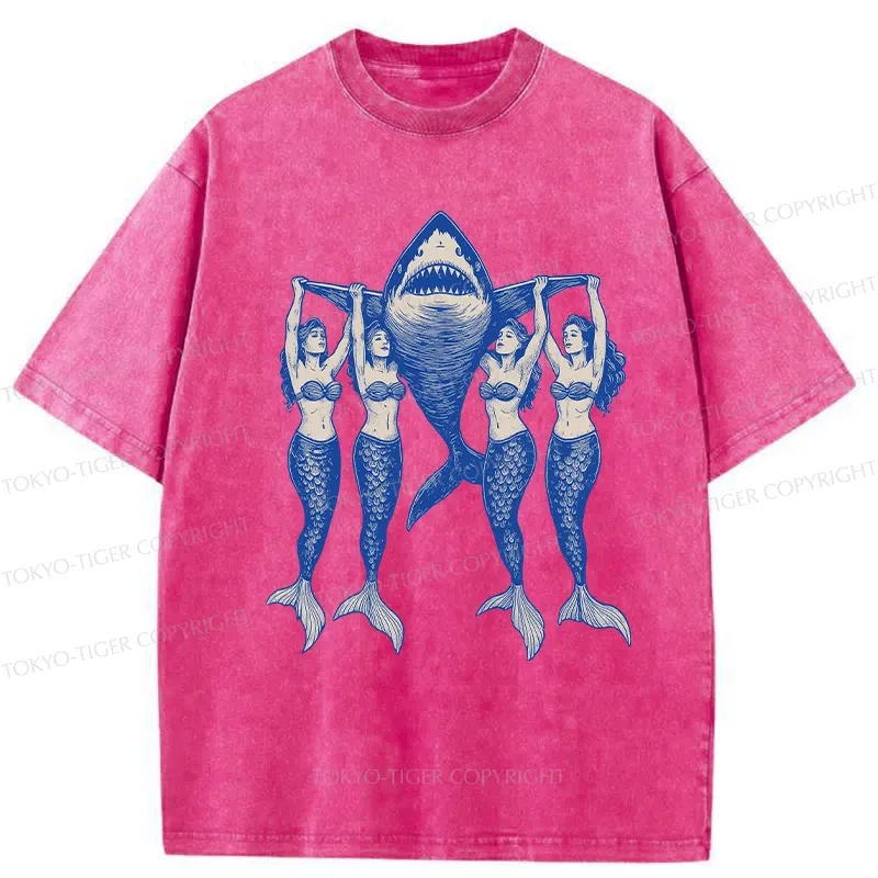 Tokyo-Tiger Mermaids Hoisting The Shark Washed T-Shirt