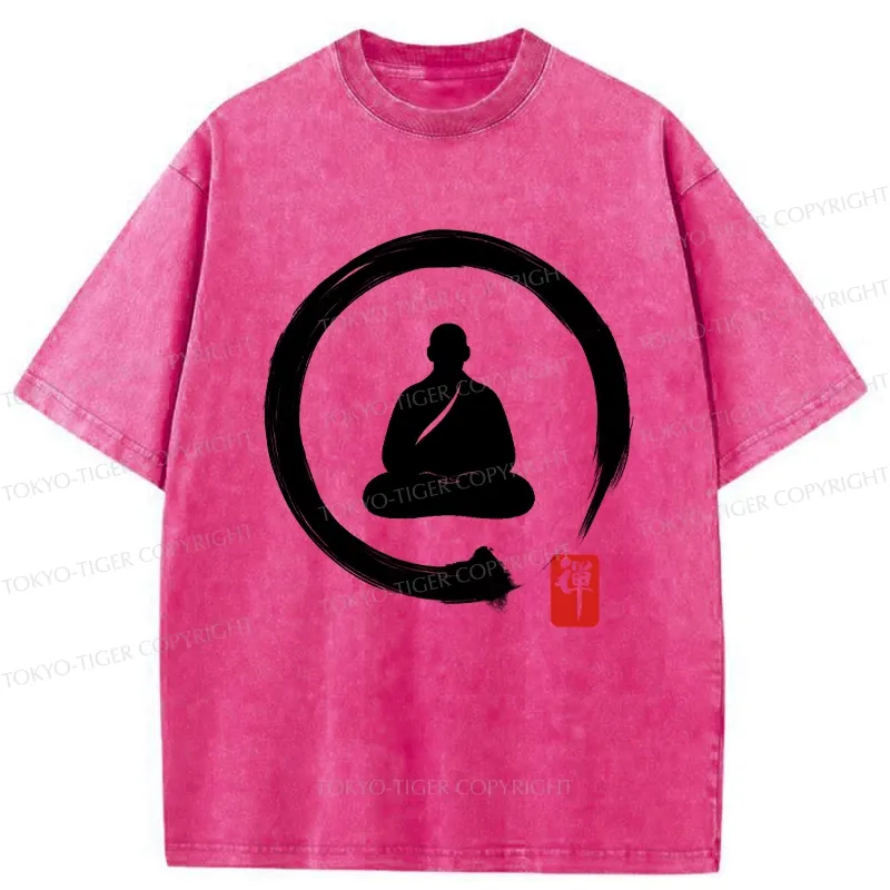 Tokyo-Tiger Retro Buddha Enso Washed T-Shirt