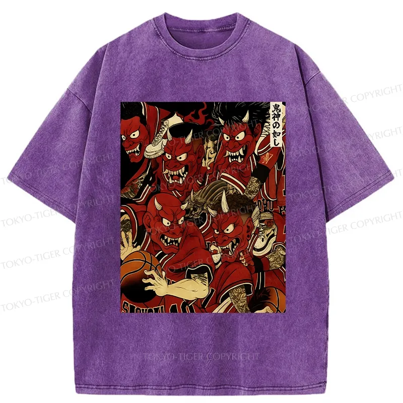 Tokyo-Tiger Demons Playing Basketball Washed T-Shirt